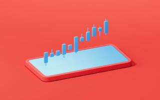 bar diagram met groei tendens, 3d weergave. foto