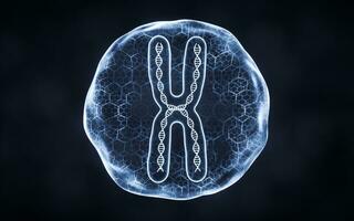 biologisch gebied met chromosoom binnen, 3d weergave. foto