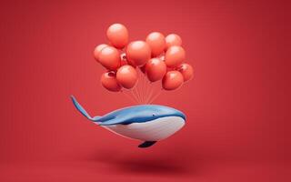 walvis met ballonnen, 3d weergave. foto