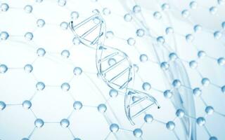 dna met molecuul structuur achtergrond, 3d weergave. foto