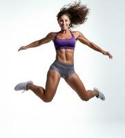 een vrouw sport- loper jumping geïsoleerd foto