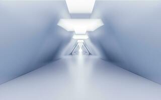 leeg wit tunnel met futuristische stijl, 3d weergave. foto