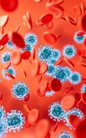 virus en rood bloed cellen, 3d weergave. foto