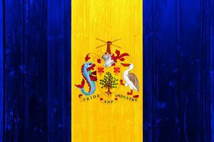 vlag en jas van armen van Barbados Aan een getextureerde achtergrond. concept collage. foto