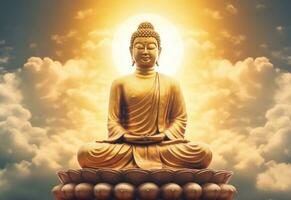 goud Boeddha standbeeld in de lucht achtergrond foto