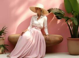 mode vrouw in roze slijtage foto