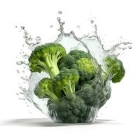 broccoli plons water geïsoleerd Aan een wit achtergrond. ai generatief foto