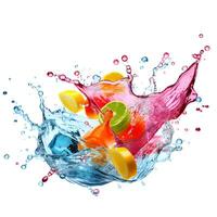 kleurrijk snoep met water plons. ai generatief foto
