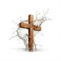 houten kruis in water plons. ai generatief foto