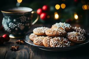 verscheidenheid van Kerstmis koekjes, vlak leggen, Kerstmis decor rond.ai generatief foto