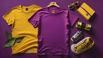 t-shirts mockup met tekst ruimte Aan colrful achtergrond hd ai foto