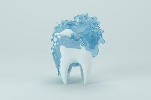 wit tand met blauw vloeistof Aan het, 3d weergave. foto