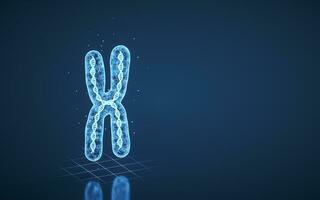 chromosoom met blauw achtergrond, 3d weergave. foto