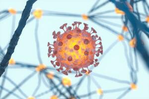 verspreid corona virussen met nerveus systeem achtergrond, 3d renderen foto