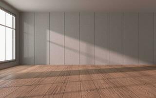 leeg kamer met houten vloer, 3d weergave. foto