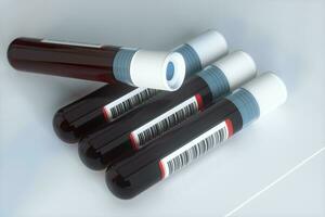 bloed test buizen met laboratorium, 3d weergave. foto