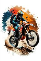 racing motorcross rijder met inkt stijl digitaal schilderij Aan schetsen voor t-shirt afdrukken foto