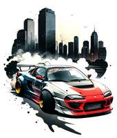 racing auto met inkt stijl digitaal schilderij Aan schetsen voor t-shirt afdrukken foto