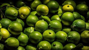 realistisch foto van een bundel van limoenen. top visie fruit landschap. ai gegenereerd