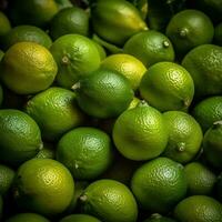 realistisch foto van een bundel van limoenen. top visie fruit landschap. ai gegenereerd