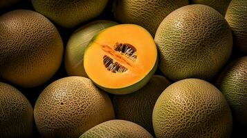 realistisch foto van een bundel van meloen. top visie fruit landschap. ai gegenereerd