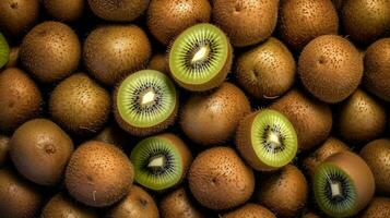 realistisch foto van een bundel van kiwi vruchten. top visie fruit landschap. ai gegenereerd