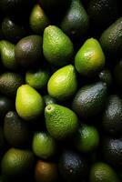 realistisch foto van een bundel van avocado's. top visie fruit landschap. ai gegenereerd