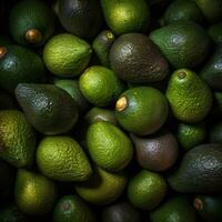 realistisch foto van een bundel van avocado's. top visie fruit landschap. ai gegenereerd