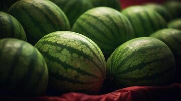 realistisch foto van een bundel van watermeloenen. top visie fruit landschap. ai gegenereerd