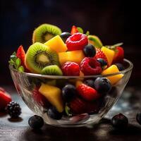 realistisch foto van fruit salade. detailopname voedsel fotografie. ai gegenereerd