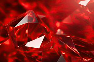 rood kristal achtergrond. 3d weergave, 3d illustratie. abstract achtergrond rood diamant, ai gegenereerd foto