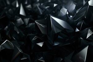 abstract 3d renderen van chaotisch laag poly vormen. futuristische achtergrond. abstract zwart kristal achtergrond, ai gegenereerd foto