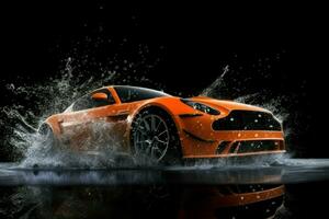 sport auto water spatten beweging. genereren ai foto