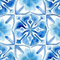 een blauw tegel patroon van waterverf tegels foto