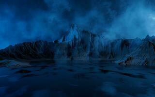 rook en bergen met donker achtergrond, 3d weergave. foto