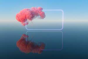 wolk en meetkundig figuur drijvend Aan de meer, 3d weergave. foto