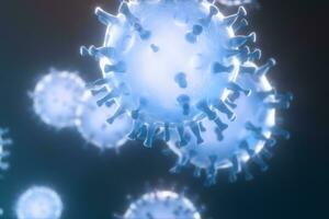 verspreid corona virussen met donker achtergrond, 3d renderen foto