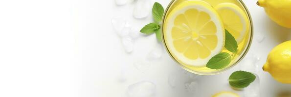 limonade in een glas met vers citroenen en munt. verkoudheid zomer drinken met kopiëren ruimte. generatief ai foto