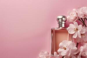 zomer vanille parfum achtergrond foto met kopiëren ruimte. helder roze vanille parfum banier voor zomer. ai generatief