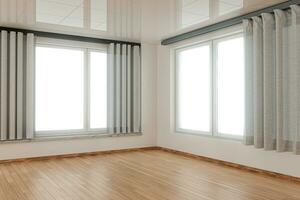 leeg kamer en houten verdieping met wit achtergrond,3d weergave. foto