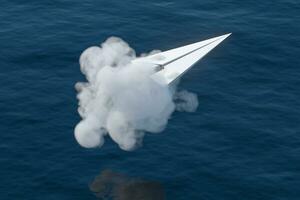 Jet papier vlak vlieg over- de oceaan, 3d weergave. foto
