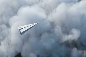 papier vlak vlieg over- de wolk, 3d renderen foto