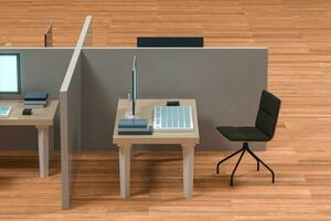 kantoor model- met houten vloer, abstract conceptie, 3d weergave. foto
