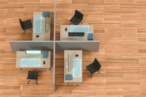 kantoor model- met houten vloer, abstract conceptie, 3d weergave. foto