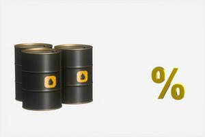 olie vat en percentage met wit achtergrond,3d weergave. foto