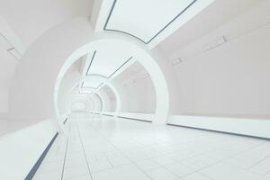 wit sci-fi tunnel, leeg ronde kamer, 3d weergave. foto