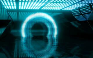 futuristische kamer met gloeiend neon lichten, 3d weergave. foto