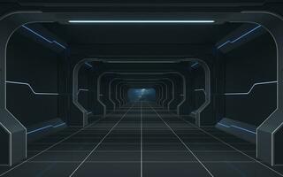 futuristische tunnel en leeg kamer, 3d weergave. foto