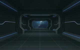 tunnel van de toekomst, futuristische kamer, 3d weergave. foto