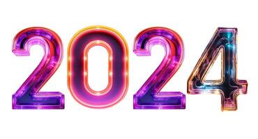 2024 neon figuren nieuw jaar geïsoleerd Aan wit foto